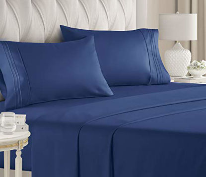 Picture of King Size Sheet Set - 4 Piece - Hotel Luxury Bed Sheets - Extra Soft - Deep Pockets - Easy Fit - Breathable & Cooling - Wrinkle Free - Comfy - Navy Blue Bed Sheets - Kings Royal Sheets - 4 PC