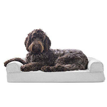 Picture of Furhaven Pet Dog Bed - Memory Foam Quilted Traditional Sofa-Style Living Room Couch Pet Bed with Removable Cover for Dogs and Cats, Silver Gray, Medium