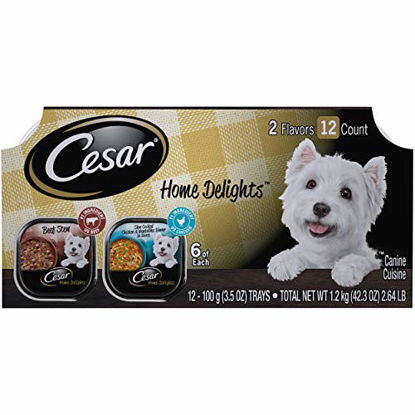 Picture of CESAR HOME DELIGHTS Soft Wet Dog Food Slow Cooked Chicken & Vegetables Dinner and Beef Stew Variety Pack, (12) 3.5 oz. Easy Peel Trays