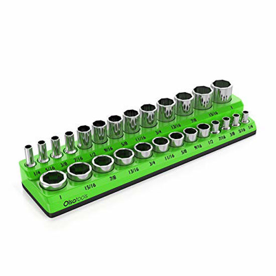 Picture of Magnetic Socket Organizer | 3/8-inch drive | SAE GREEN | Holds 26 Sockets | Premium Quality Tools Organizer | by Olsa Tools