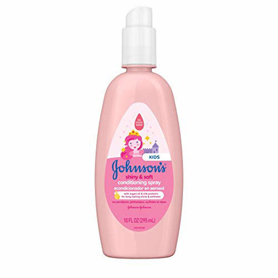 Picture of Johnson's Shiny & Soft Tear-Free Kids' Hair Conditioning Spray with Argan Oil & Silk Proteins, Paraben-, Sulfate- & Dye-Free Formula, Hypoallergenic & Gentle for Toddlers' Hair, 10 fl. oz