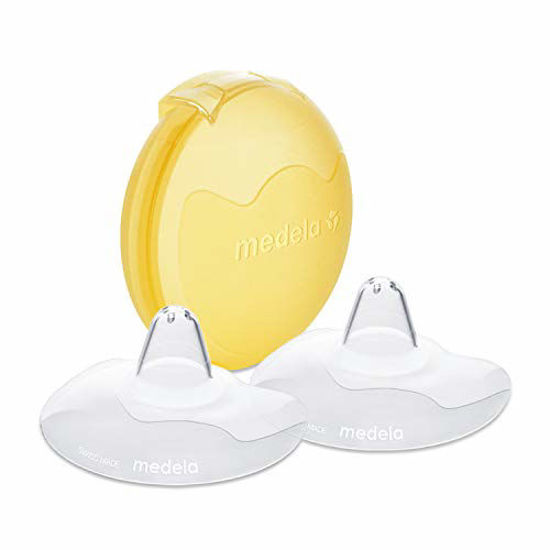 Picture of Medela Contact Nipple Shield for Breastfeeding, 24mm Medium Nippleshield, For Latch Difficulties or Flat or Inverted Nipples, 2 Count with Carrying Case, Made Without BPA