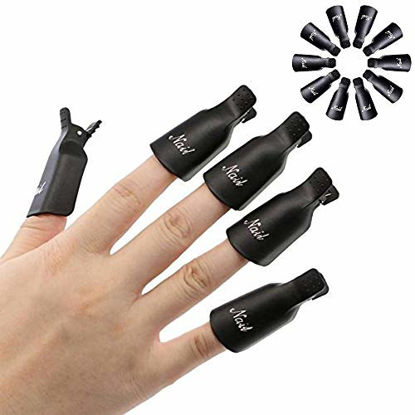 Picture of HiMo 10PC Plastic Acrylic Nail Art Soak Off Cap Clip UV Gel Polish Remover Wrap Tool (BLACK)