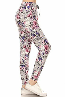 Picture of Leggings Depot JGA-R662-M Cherish Rose Print Jogger Pants w/Pockets, Medium