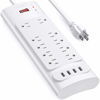 Picture of Power Strip with USB Ports, Bototek Surge Protector with 10 AC Outlets and 4 USB Charging Ports,1875W/15A, 2100 Joules, 6 Feet Long Extension Cord for Smartphone Tablets Home,Office & Hotel- White