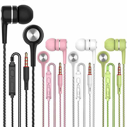 Picture of A12 Headphones Earphones Wired Earbuds with Microphone, Noise Islating, High Definition, Fits All 3.5mm Interface,Stereo for Samsung, iPhone,iPad, iPod and Mp3 Players (Black+White+Pink+Green 4pairs)