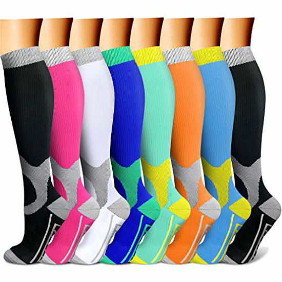 GetUSCart- CHARMKING Compression Socks for Women & Men Circulation 15-20  mmHg is Best Graduated Athletic for Running, Flight Travel, Support,  Pregnant, Cycling - Boost Performance, Durability (L/XL, Multi 08)