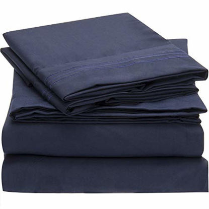 Picture of Mellanni Bed Sheet Set - Brushed Microfiber 1800 Bedding - Wrinkle, Fade, Stain Resistant - 4 Piece (Queen, Royal Blue)