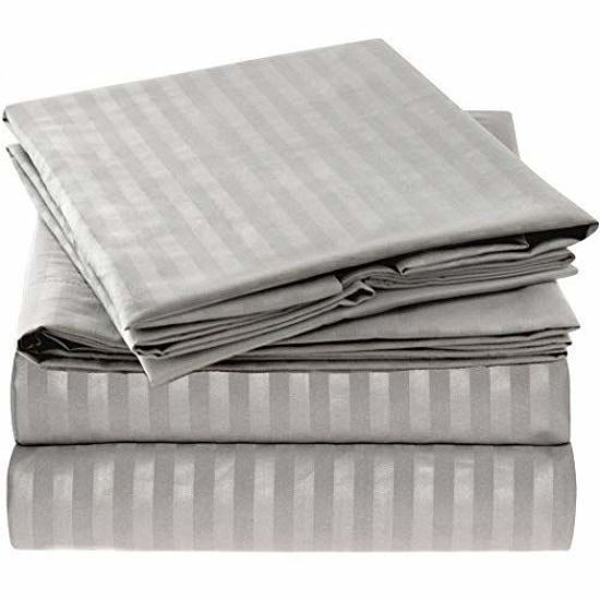 Picture of Mellanni Striped Bed Sheet Set - Brushed Microfiber 1800 Bedding - Wrinkle, Fade, Stain Resistant - 4 Piece (California King, Striped - Gray/Silver)