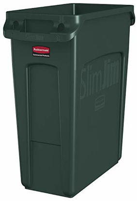 Picture of Rubbermaid Commercial Products Slim Jim Plastic Rectangular Trash/Garbage Can with Venting Channels, 16 Gallon, Green (1955960)