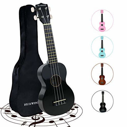 Picture of HUAWIND 21 Inch Soprano Ukulele for Beginners, Kid Ukulele Four String Wood Children Ukulele with Gig Bag (Black)