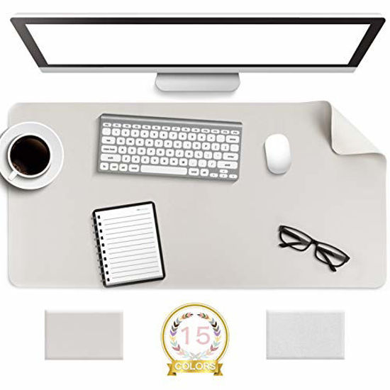 Picture of Non-Slip Desk Pad, Waterproof PVC Leather Desk Table Protector, Ultra Thin Large Mouse Pad, Easy Clean Laptop Desk Writing Mat for Office Work/Home/Decor (Apricot Gray, 31.5" x 15.7")