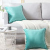 Picture of Top Finel Decorative Throw Pillow Covers with Pom Poms Soft Particles Velvet Solid Cushion Covers 18 X 18 for Couch Bedroom Car, Pack of 2, Teal