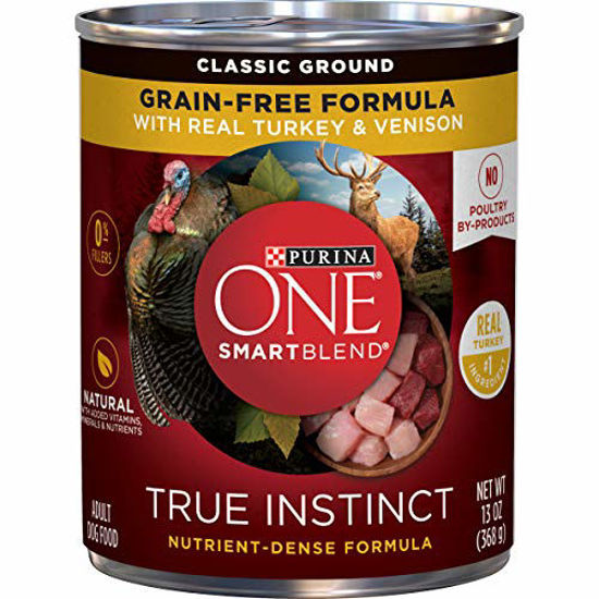 Picture of Purina ONE Grain Free, Natural Pate Wet Dog Food, SmartBlend True Instinct With Real Turkey & Venison - (12) 13 oz. Cans