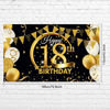 Picture of Birthday Party Decoration Extra Large Fabric Black Gold Sign Poster for Anniversary Photo Booth Backdrop Background Banner, Birthday Party Supplies, 72.8 x 43.3 Inch (18th)