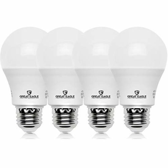 Picture of Great Eagle A19 LED Light Bulb, 9W (60W Equivalent), UL Listed, 2700K (Warm White), 750 Lumens, Non-dimmable, Standard Replacement (4 Pack)