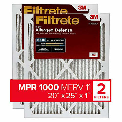 Picture of Filtrete 20x25x1, AC Furnace Air Filter, MPR 1000, Micro Allergen Defense, 2-Pack (exact dimensions 19.688 x 24.688 x 0.84)