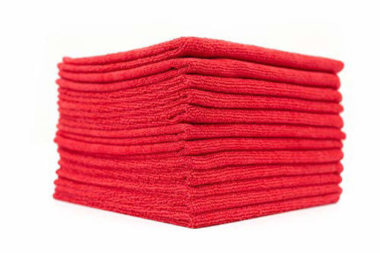 Picture of The Rag Company (12-Pack) 16 in. x 16 in. Commercial Grade All-Purpose Microfiber Highly Absorbent, LINT-Free, Streak-Free Cleaning Towels (Red)