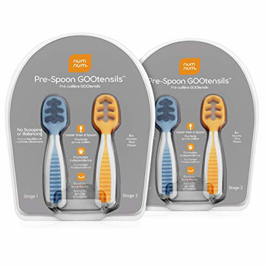 NumNum Pre-Spoon GOOtensils | Baby Spoon Set (Stage One + Stage Two) | BPA  Free Silicone Self Feeding Utensil | #1 Doctor Recommended Baby Led Weaning