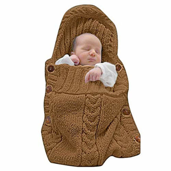 Picture of XMWEALTHY Newborn Baby Wrap Swaddle Blanket Knit Sleeping Bag Receiving Blankets Stroller Wrap for Baby (Coffee) (0-6 Month)