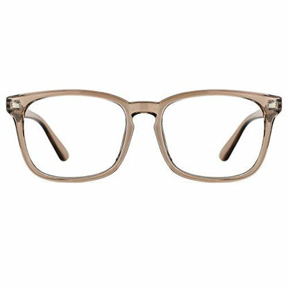 Picture of TIJN Blue Light Blocking Glasses for Women Men Clear Frame Square Nerd Eyeglasses Anti Blue Ray Computer Screen Glasses (Wheat)