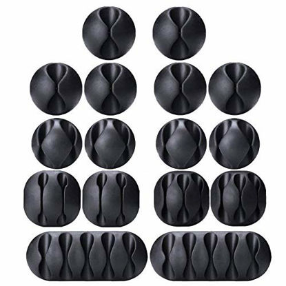 Picture of OHill Cable Clips, 16 Pack Black Cord Organizer Cable Management for Organizing Cable Cords Home and Office, Self Adhesive Cord Holders