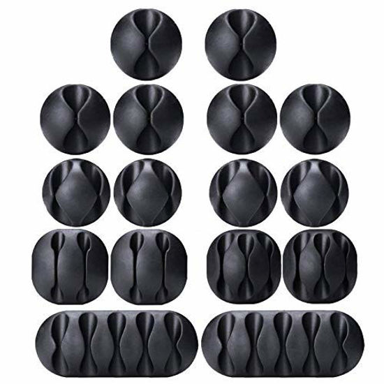 Picture of OHill Cable Clips, 16 Pack Black Cord Organizer Cable Management for Organizing Cable Cords Home and Office, Self Adhesive Cord Holders