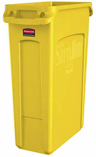 Picture of Rubbermaid Commercial Products Slim Jim Plastic Rectangular Trash/Garbage Can with Venting Channels, 23 Gallon, Yellow (1956188)