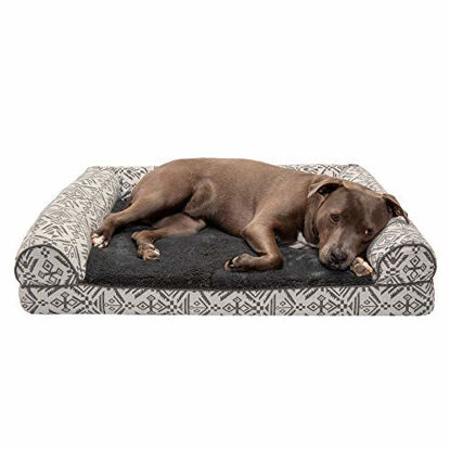 Picture of Furhaven Pet Dog Bed - Orthopedic Plush Kilim Southwest Home Decor Traditional Sofa-Style Living Room Couch Pet Bed with Removable Cover for Dogs and Cats, Boulder Gray, Large