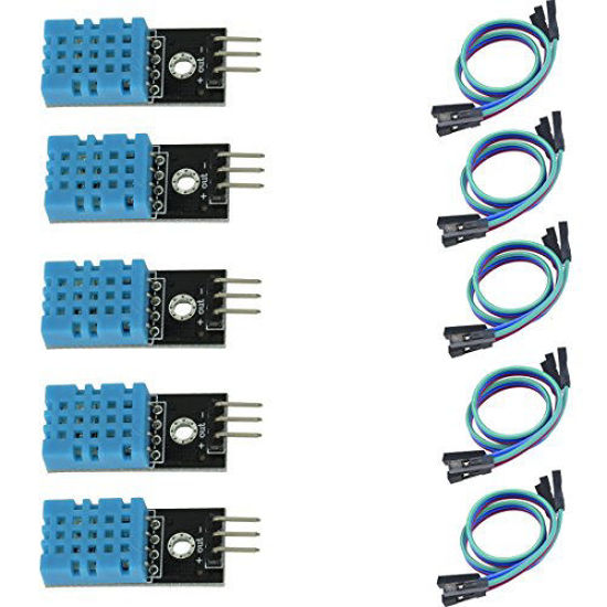 Picture of HiLetgo 5pcs DHT11 Temperature Humidity Sensor Module Digital Temperature Humidity Sensor 3.3V-5V Humidity Measure Range 20%-95% Temperature Measure Range 0-50 Celsius with Dupont Wires