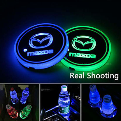 Picture of 2pcs LED Car Cup Holder Lights for Mazda, 7 Colors Changing USB Charging Mat Luminescent Cup Pad, LED Interior Atmosphere Lamp