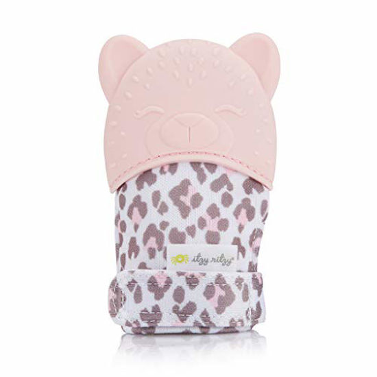 Picture of Itzy Ritzy Silicone Teething Mitt - Soothing Infant Teething Mitten with Adjustable Strap, Crinkle Sound & Textured Silicone to Soothe Sore & Swollen Gums, Blush Leopard