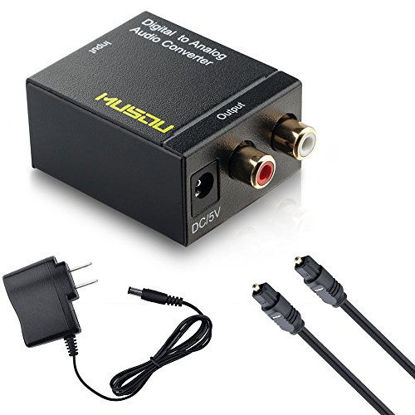 Picture of Musou Digital Optical Coax to Analog RCA Audio Converter Adapter with Fiber Cable