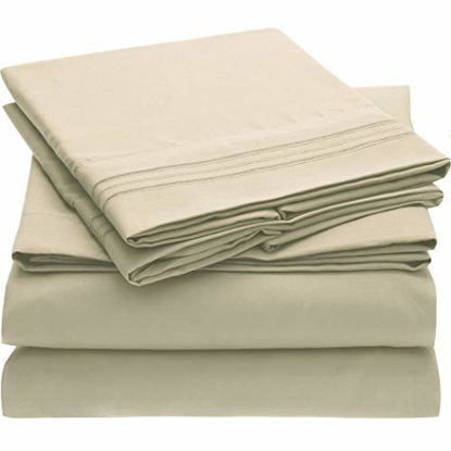 Picture of Mellanni Bed Sheet Set - Brushed Microfiber 1800 Bedding - Wrinkle, Fade, Stain Resistant - 4 Piece (Full, Beige)