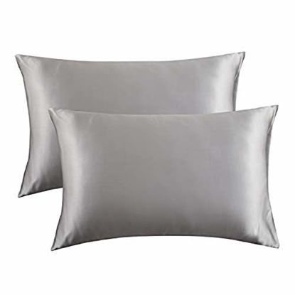 Picture of Bedsure Satin Pillowcase for Hair and Skin, 2-Pack - Standard Size (20x26 inches) Pillow Cases - Satin Pillow Covers with Envelope Closure, Silver Grey