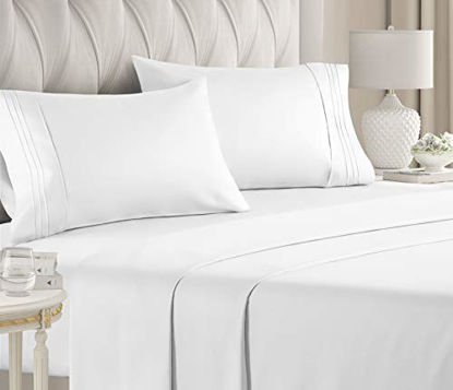 Picture of King Size Sheet Set - 4 Piece Set - Hotel Luxury Bed Sheets - Extra Soft - Deep Pockets - Easy Fit - Breathable & Cooling Sheets - Wrinkle Free - Comfy - White Bed Sheets - Kings Sheets - 4 PC