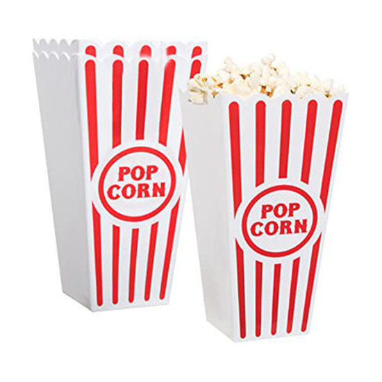 Picture of Novelty Place] Plastic Red & White Striped Classic Popcorn Containers for Movie Night - 7.8" Tall x 3.8" Square (16 Pack)