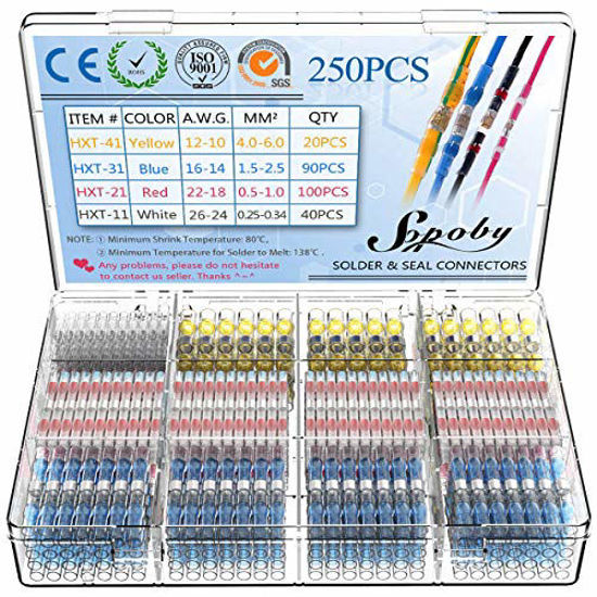 Picture of 250PCS Solder Seal Wire Connectors - Sopoby Heat Shrink Solder Butt Connectors - Solder Connector Kit - Automotive Marine Insulated Waterproof Electrical Wire Terminals