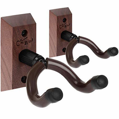 Picture of Guitar Wall Hanger 2 Pack, Guitar Wall Mount, Guitar Hanger Wall Hook Holder Stand with Screws, Black Walnut Guitar Wall Mount Hanger for Acoustic Electric Guitar Bass Banjo Mandolin