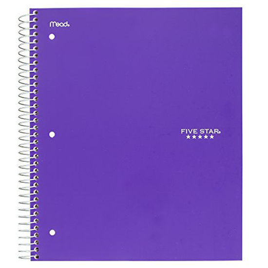 Picture of Five Star Spiral Notebook, 5 Subject, College Ruled Paper, 200 Sheets, 11" x 8-1/2", School, Wired, Purple (38748)