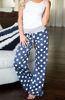 Picture of AMiERY Women's Casual Palazzo Pant Polka Dot Comfy Loose Wide Leg Lounge Pajama Bottom Pants (M, Blue)