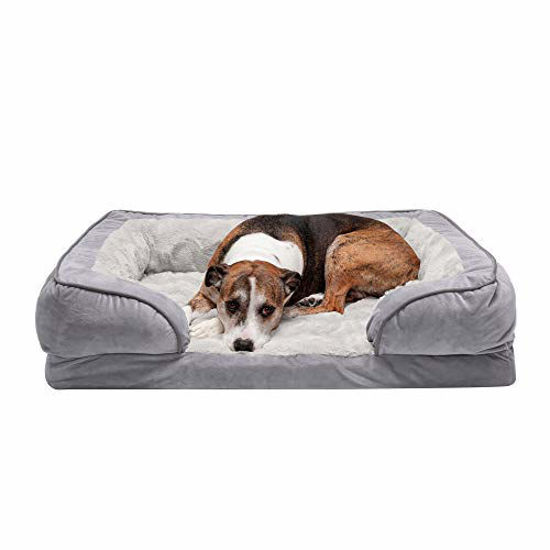 Picture of Furhaven Pet Dog Bed - Orthopedic Plush Velvet Waves Perfect Comfort Traditional Sofa-Style Living Room Couch Pet Bed with Removable Cover for Dogs and Cats, Granite Gray, Large