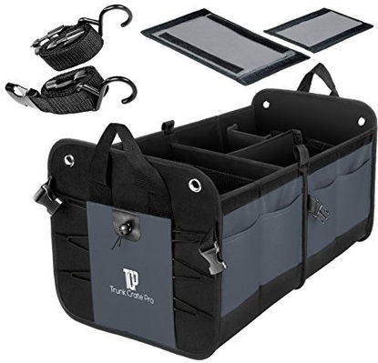 Picture of TRUNKCRATEPRO Premium Multi Compartments Collapsible Portable Trunk Organizer for auto, SUV, Truck, Minivan (Black) (Regular, Gray)