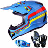 Picture of GLX Unisex-Child GX623 DOT Kids Youth ATV Off-Road Dirt Bike Motocross Helmet Gear Combo Gloves Goggles for Boys & Girls (Retro Blue, Medium)