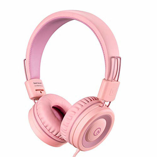 Picture of Kids Headphones - noot products K11 Foldable Stereo Tangle-Free 3.5mm Jack Wired Cord On-Ear Headset for Children/Teens/Girls/Smartphones/School/Kindle/Airplane/Plane/Tablet - Soft Pink