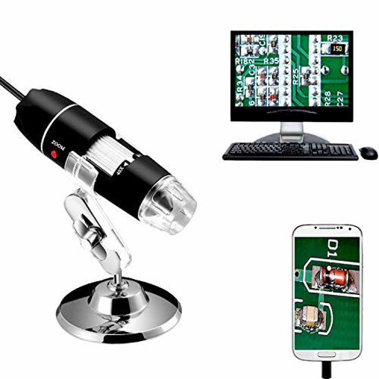 Picture of Jiusion 40 to 1000x Magnification Endoscope, 8 LED USB 2.0 Digital Microscope, Mini Camera with OTG Adapter and Metal Stand, Compatible with Mac Window 7 8 10 Android Linux