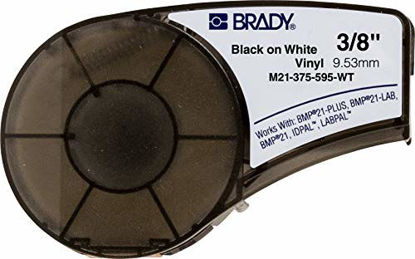 Picture of Brady Authentic (M21-375-595-WT) All-Weather Vinyl Label for Indoor/Outdoor Identification, Laboratory and Equipment Labeling, Black on White material - Designed for BMP21-PLUS and BMP21-LAB Label Printers, .375" Width, 21' Length