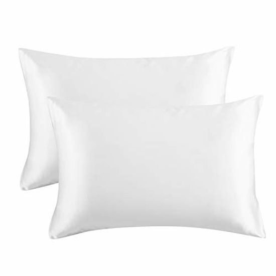 Picture of Bedsure Satin King Pillowcase Silk Pillowcase 2 Pack (White, 20x40 inches) - Pillowcase for Hair and Skin - Satin Pillow Covers with Envelope Closure