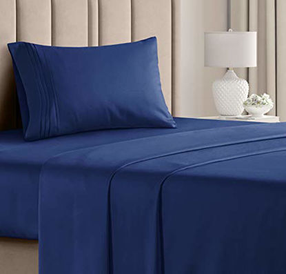 Picture of Twin Size Sheet Set - 3 Piece - Hotel Luxury Bed Sheets - Extra Soft - Deep Pockets - Easy Fit - Breathable & Cooling - Wrinkle Free - Comfy - Navy Blue Bed Sheets - Twins Royal Sheets - 3 PC