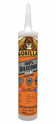 Picture of Gorilla Clear 100 Percent Silicone Sealant Caulk, Waterproof and Mold & Mildew Resistant, 10 Ounce Cartridge, Clear, (Pack of 1)